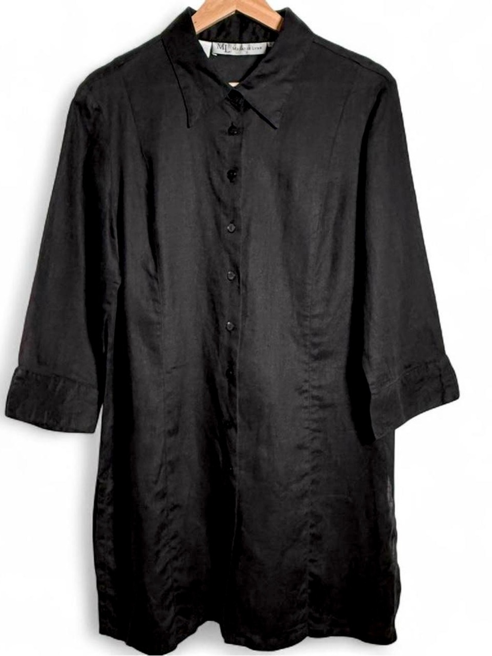 100% Linen Black Shirt Dress Long sleeve Size Large